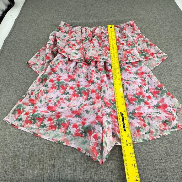 Harper Wren Cute Floral Romper Small Strapless Lined Light Lavender Red Green - Picture 12 of 16